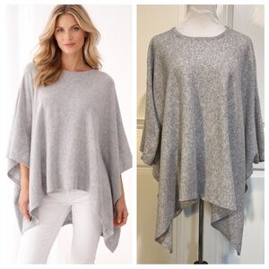 Beryll 100% Cashmere Gray Poncho One Size Luxe Layer